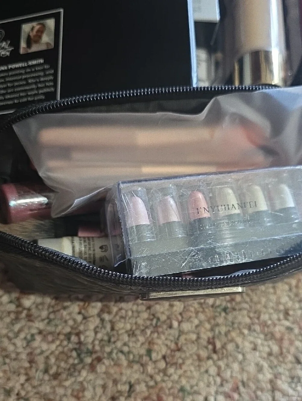 Modella Black Quilted Cosmetic Pouch with New Makeup